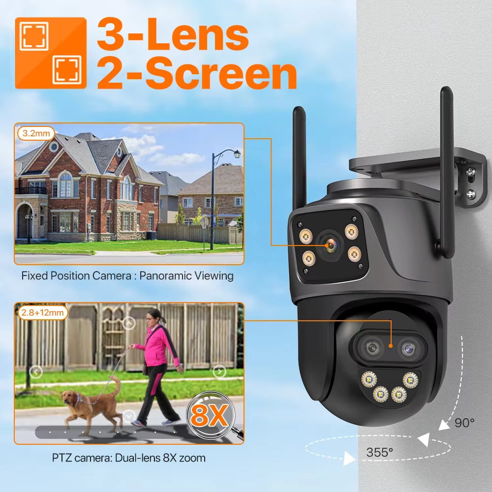 Cámara de Seguridad WiFi 6K con Triple Lente y Zoom 8×